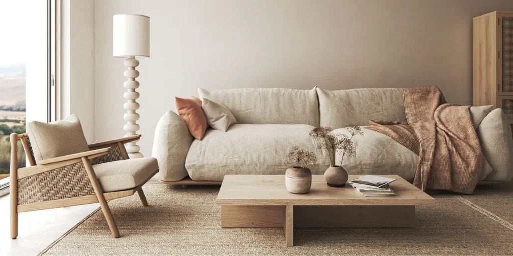 Japandi Decor With White Chenille Sofa(1)