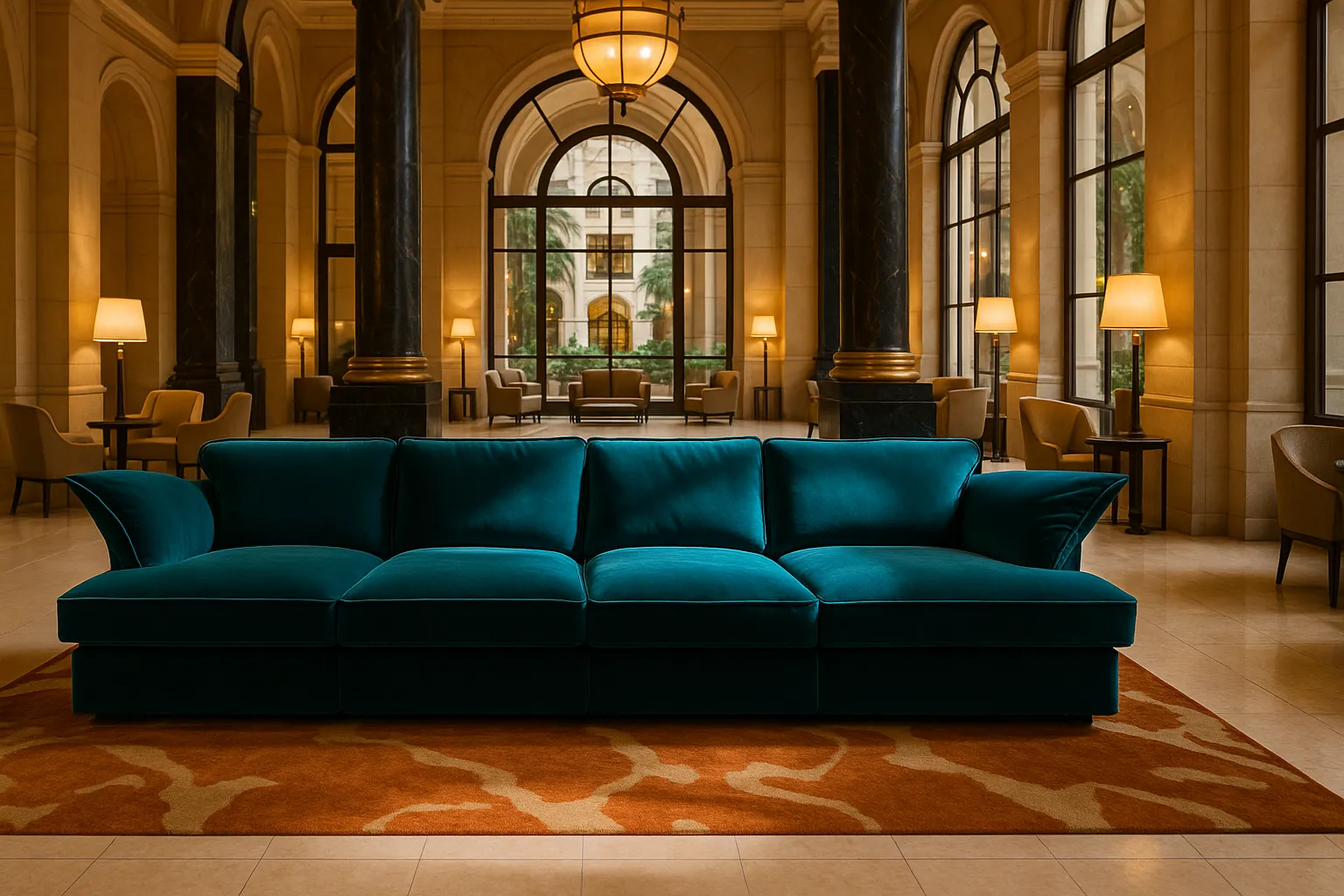 Turquoise Velvet Sofa For Hotel Lobby