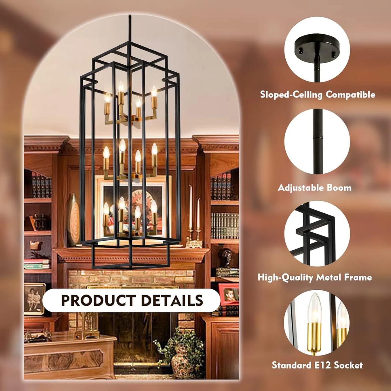 12 Light Metal Lantern Chandelier 2 1750236977