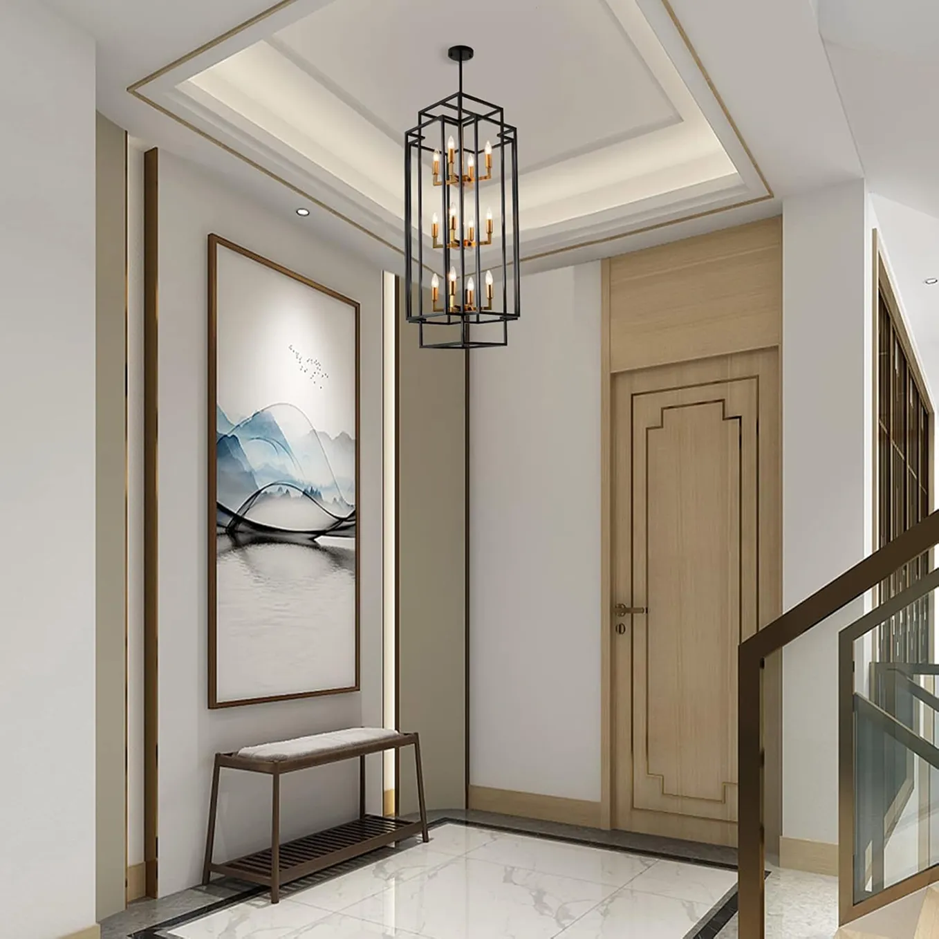 12 Light Metal Lantern Chandelier 4 1750236979