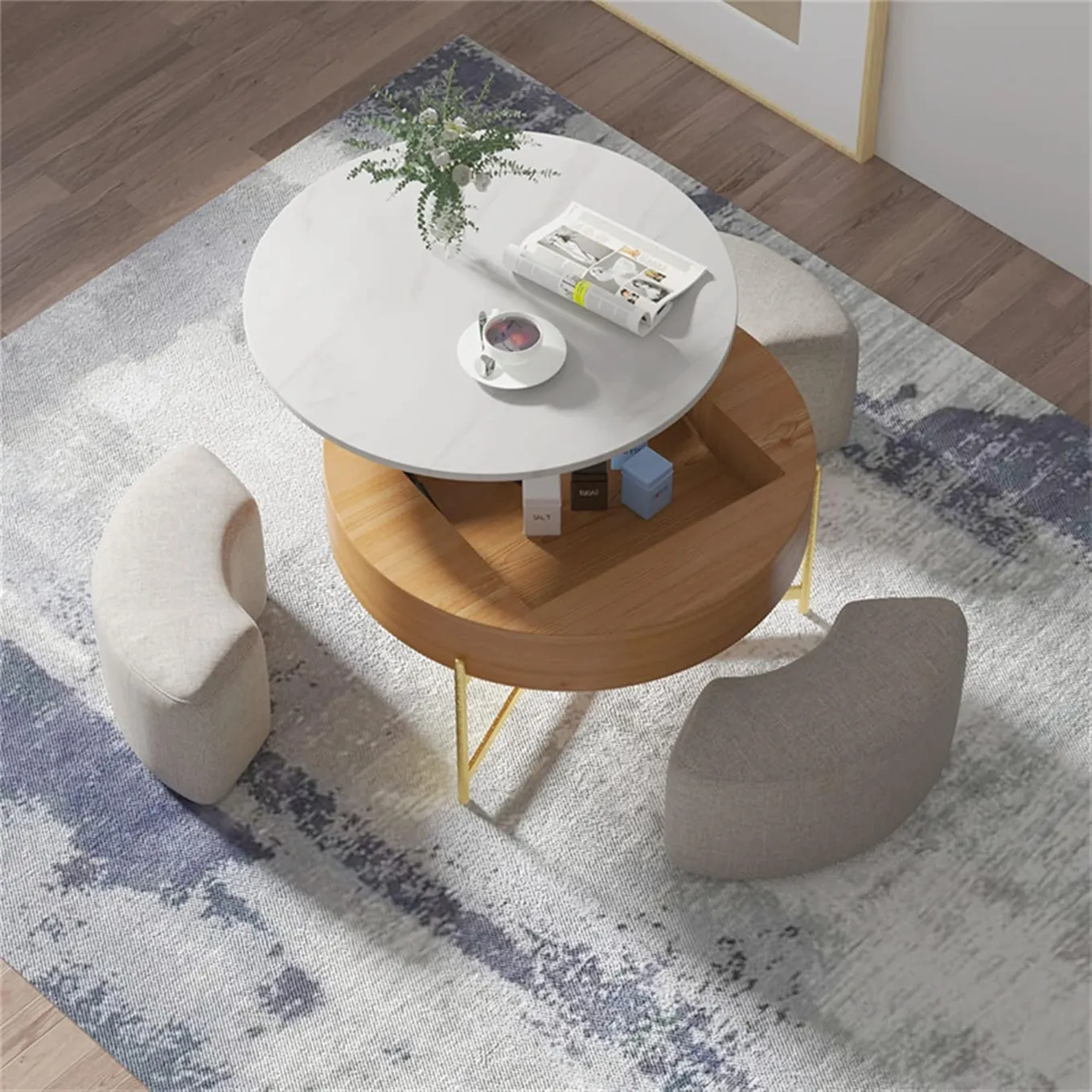 Adjustable Top Circular Coffee Table With Stools 3 1750234015