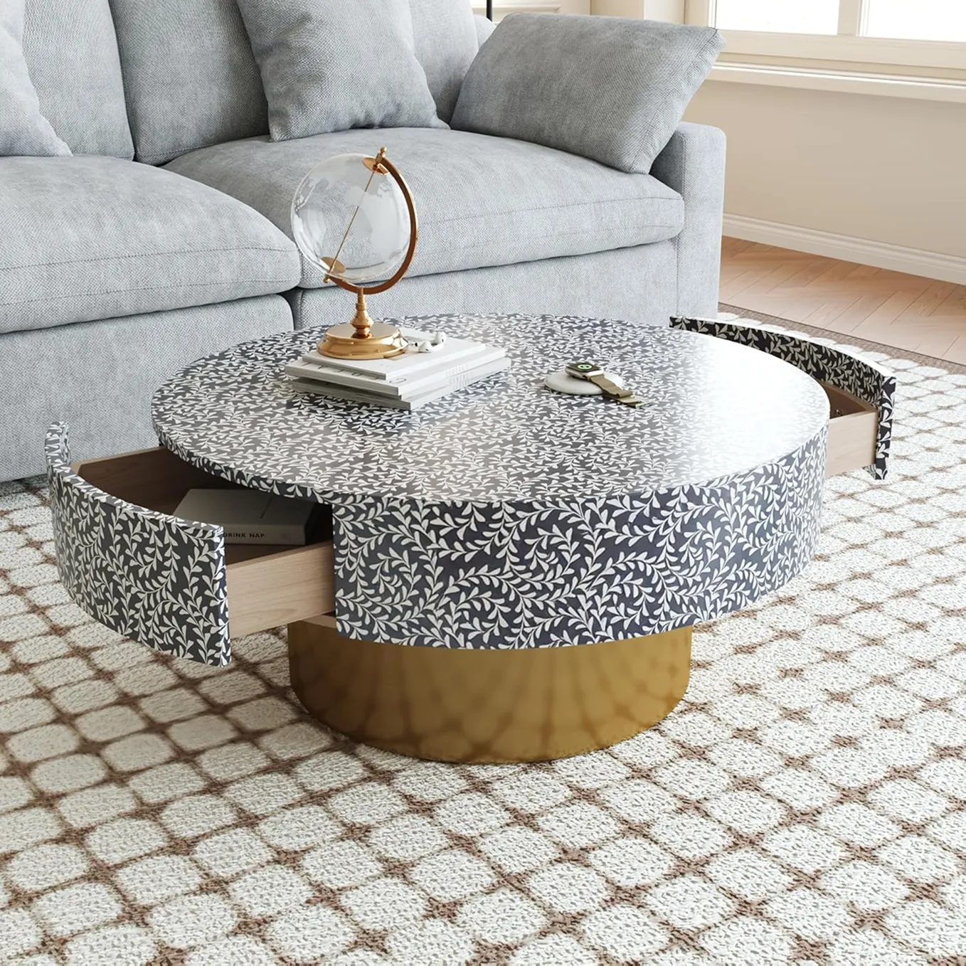Contemporary Circular Coffee Table With 2 Storage Drawers For Living Room Or Office 3 1750234166