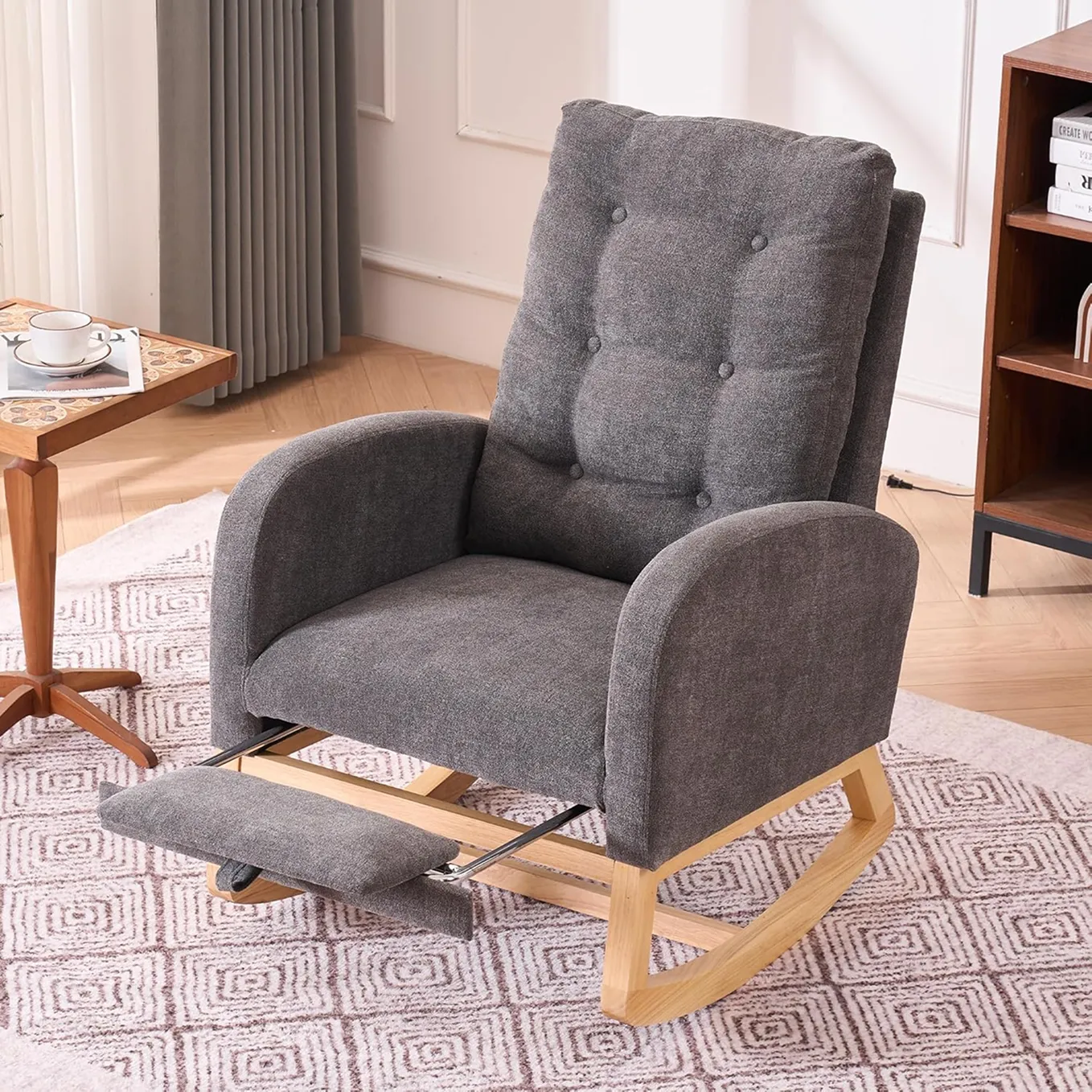Modern Grey Rocking Chair With Ottoman For Bedroom Or Living Area 1 1750233748
