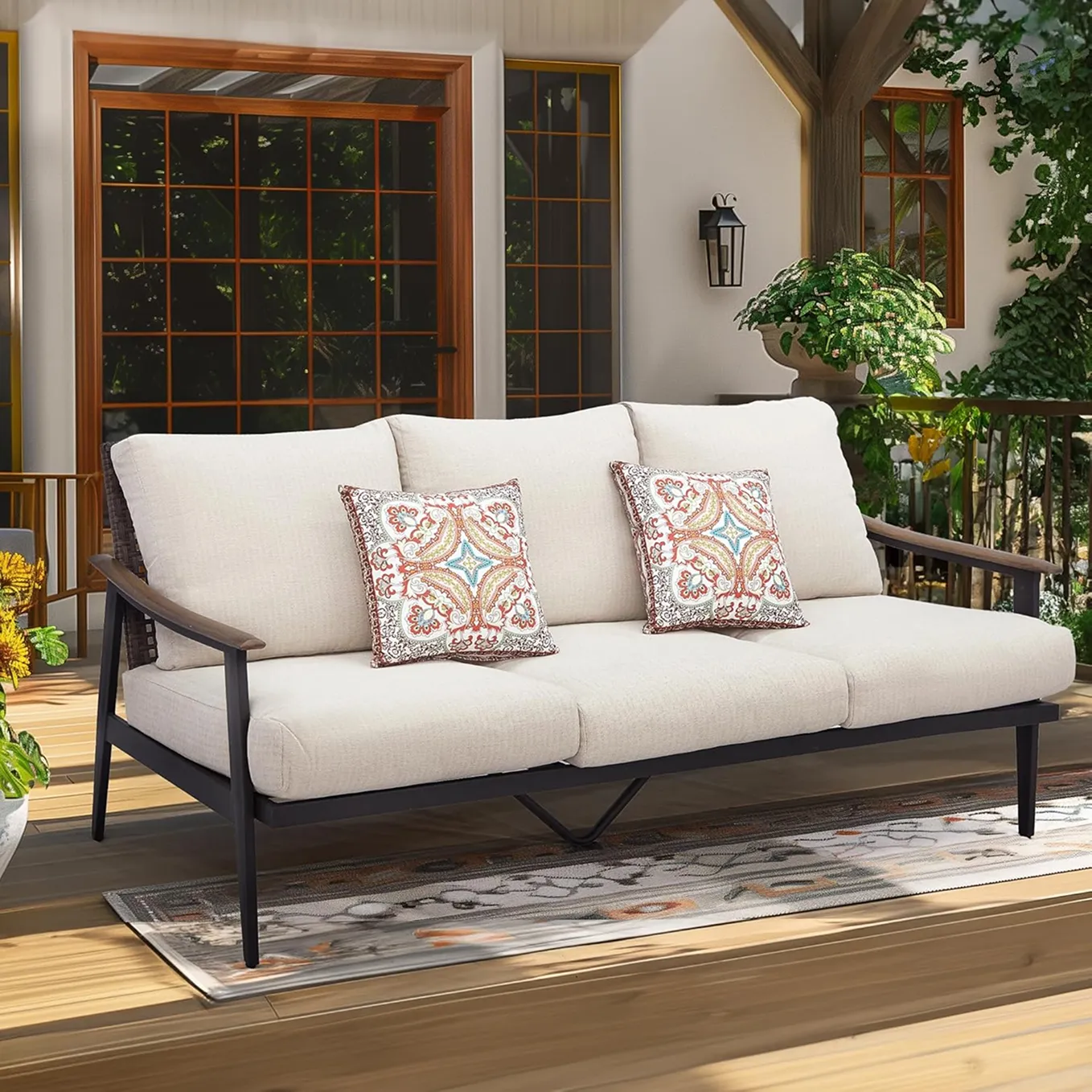 Patio Sofa Outdoor Furniture Metal Chair With Wicker Backrest 1 1750299051