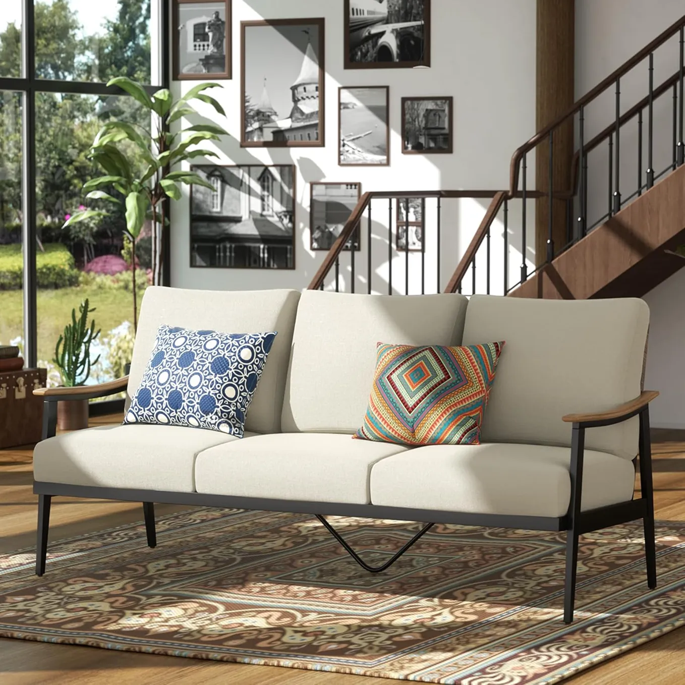 Patio Sofa Outdoor Furniture Metal Chair With Wicker Backrest 2 1750299052