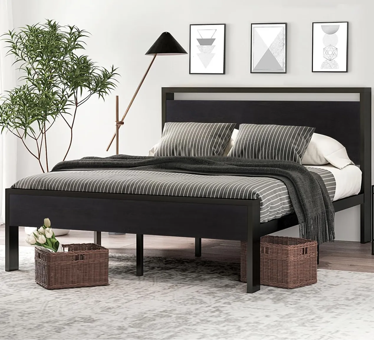 Sha Cerlin 14 Full Size Metal Bed Frame With Wooden Headboard And Footboard 1 1750241722