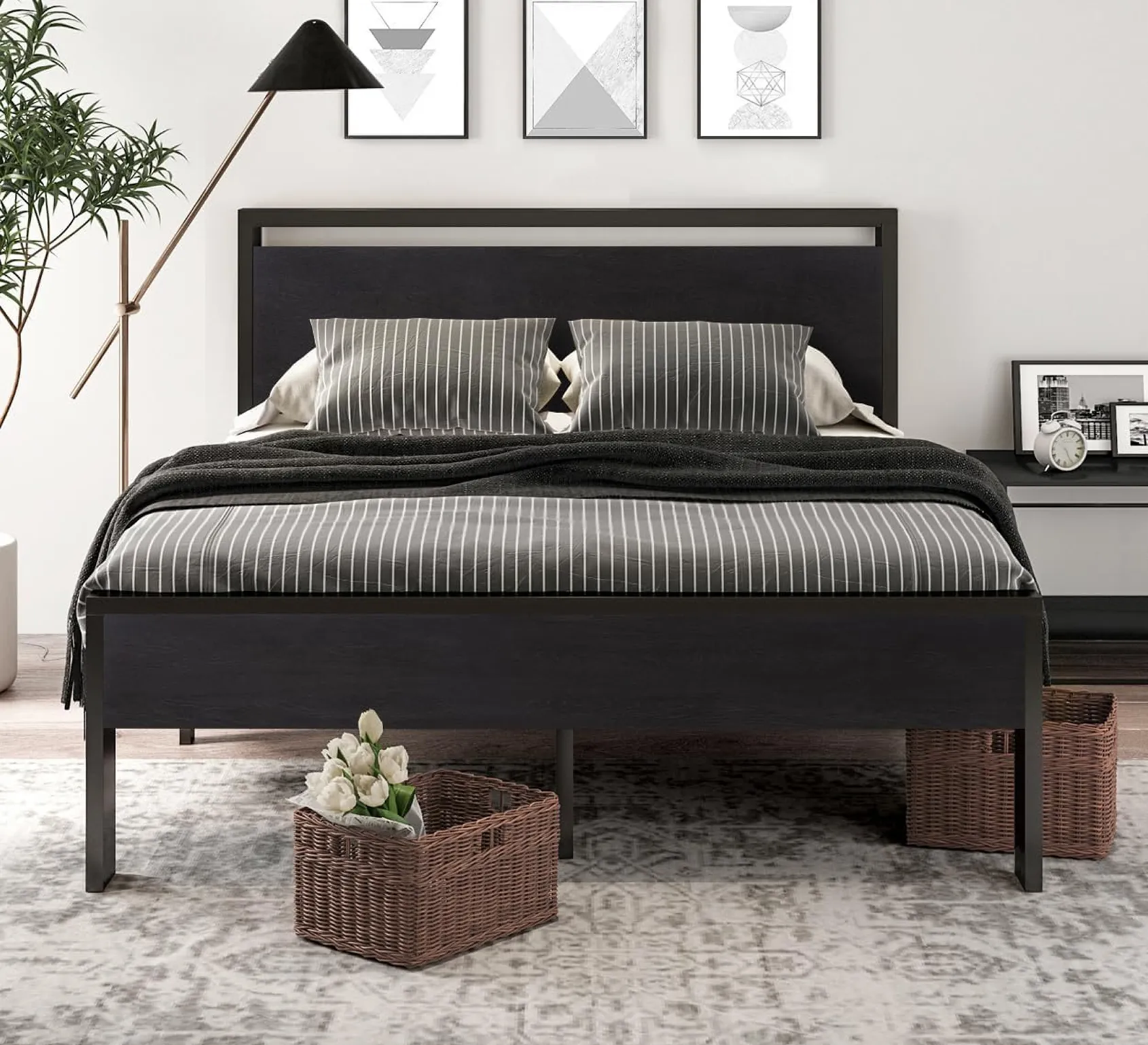 Sha Cerlin 14 Full Size Metal Bed Frame With Wooden Headboard And Footboard 3 1750241724