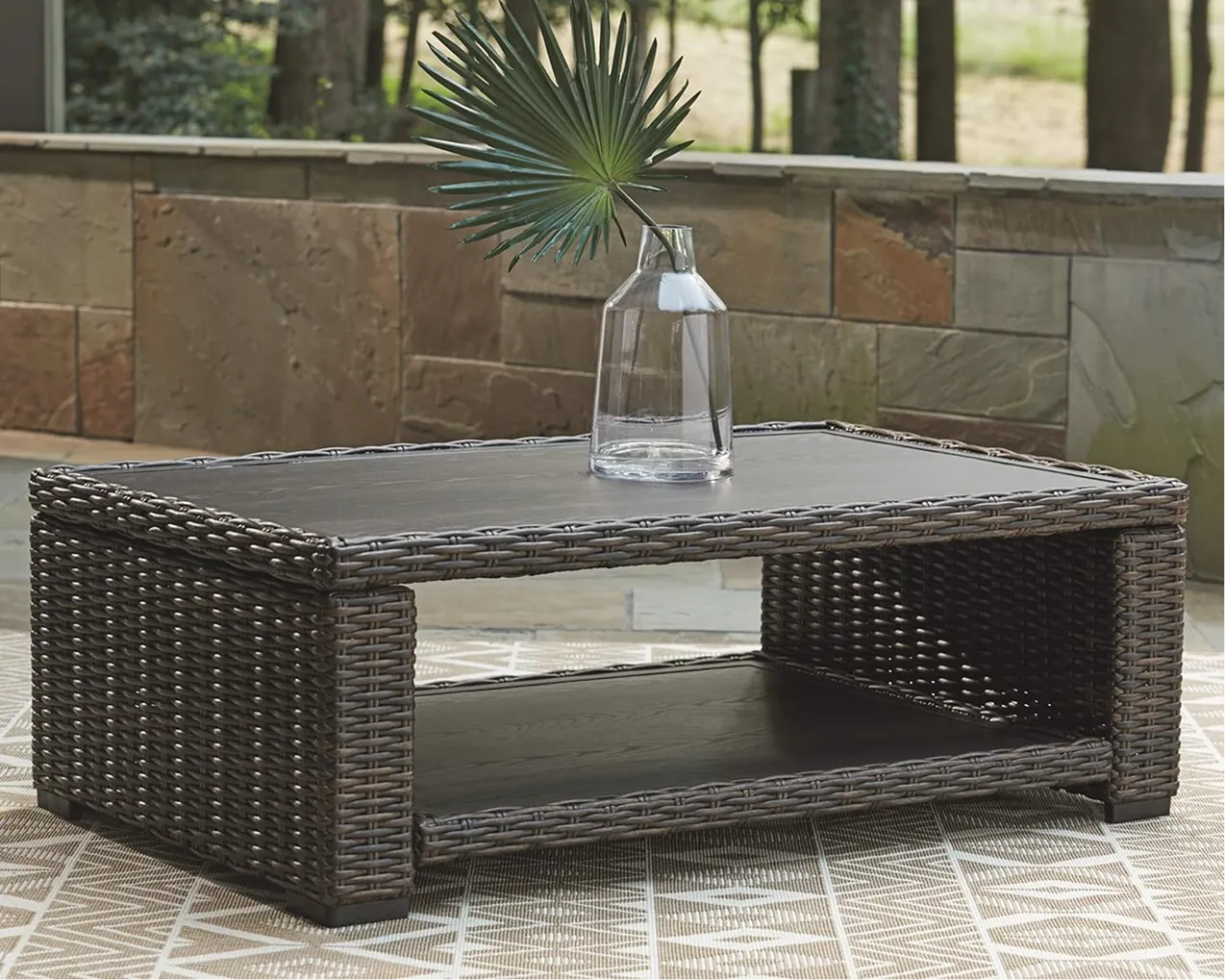 Signature Design By Ashley Grasson Lane Outdoor Wicker Cocktail Table With Aluminum Frame 1 1750301540