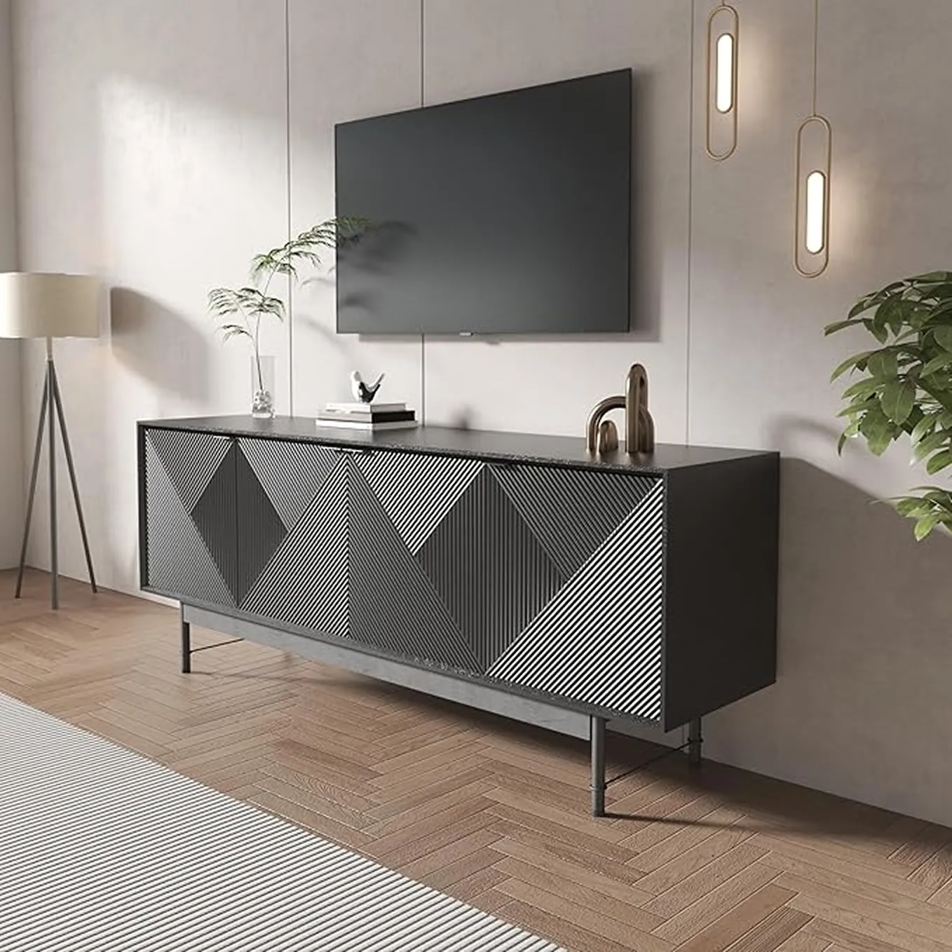 Spacious 4 Door Sideboard Buffet With Shelves And Doors 1 1750235343
