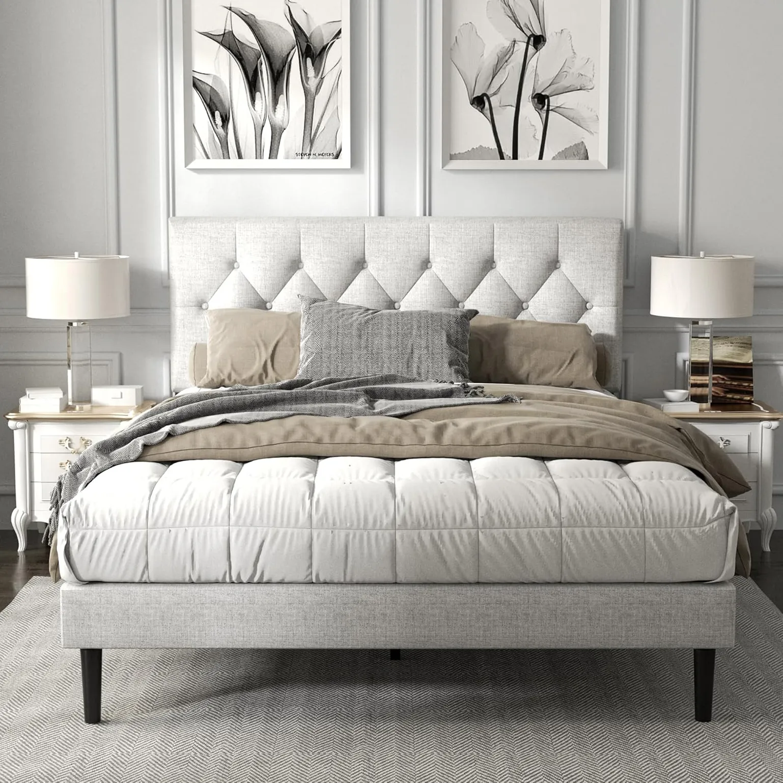 Upholstered Bed Frame With Button Tufted Headboard 1 1750241729