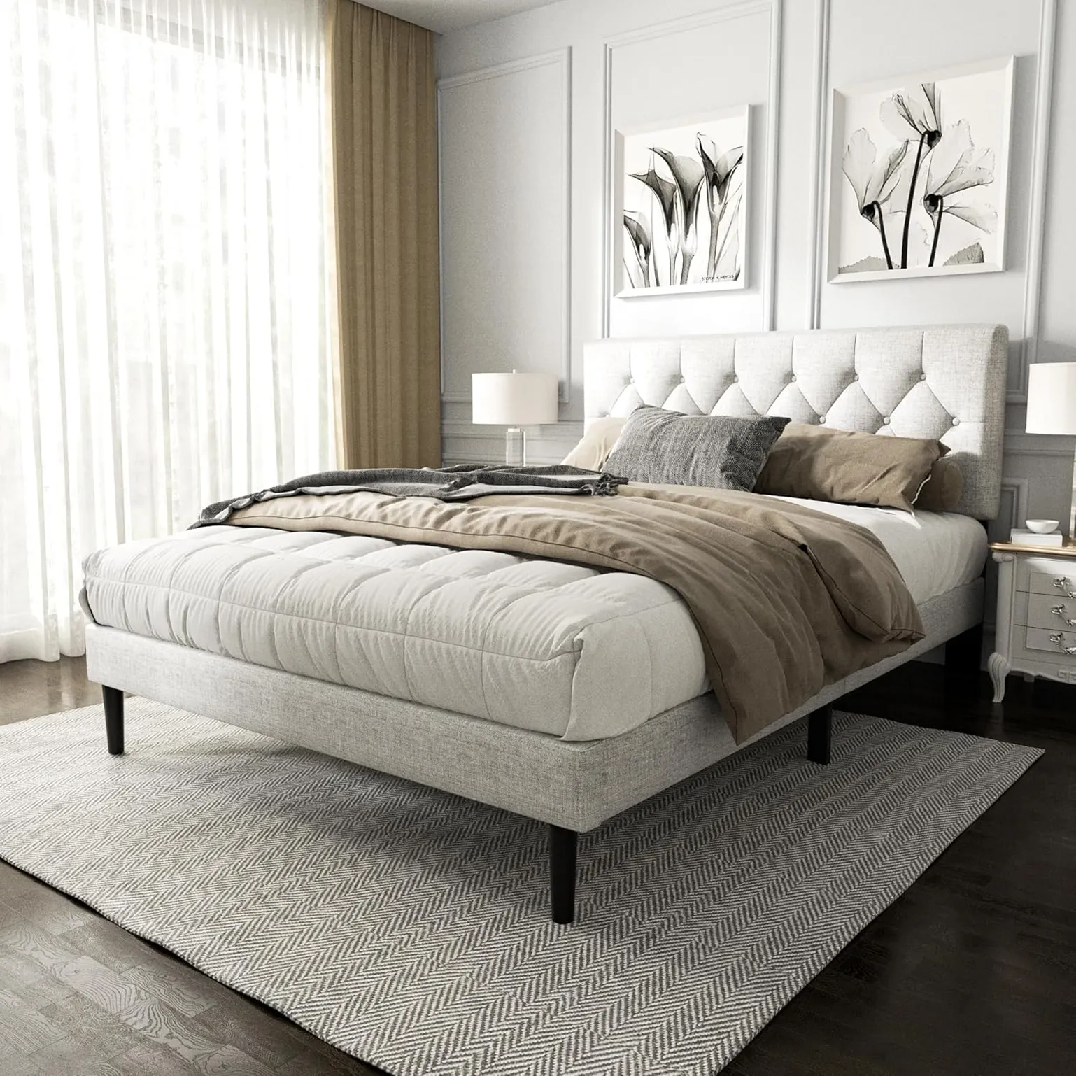 Upholstered Bed Frame With Button Tufted Headboard 2 1750241730