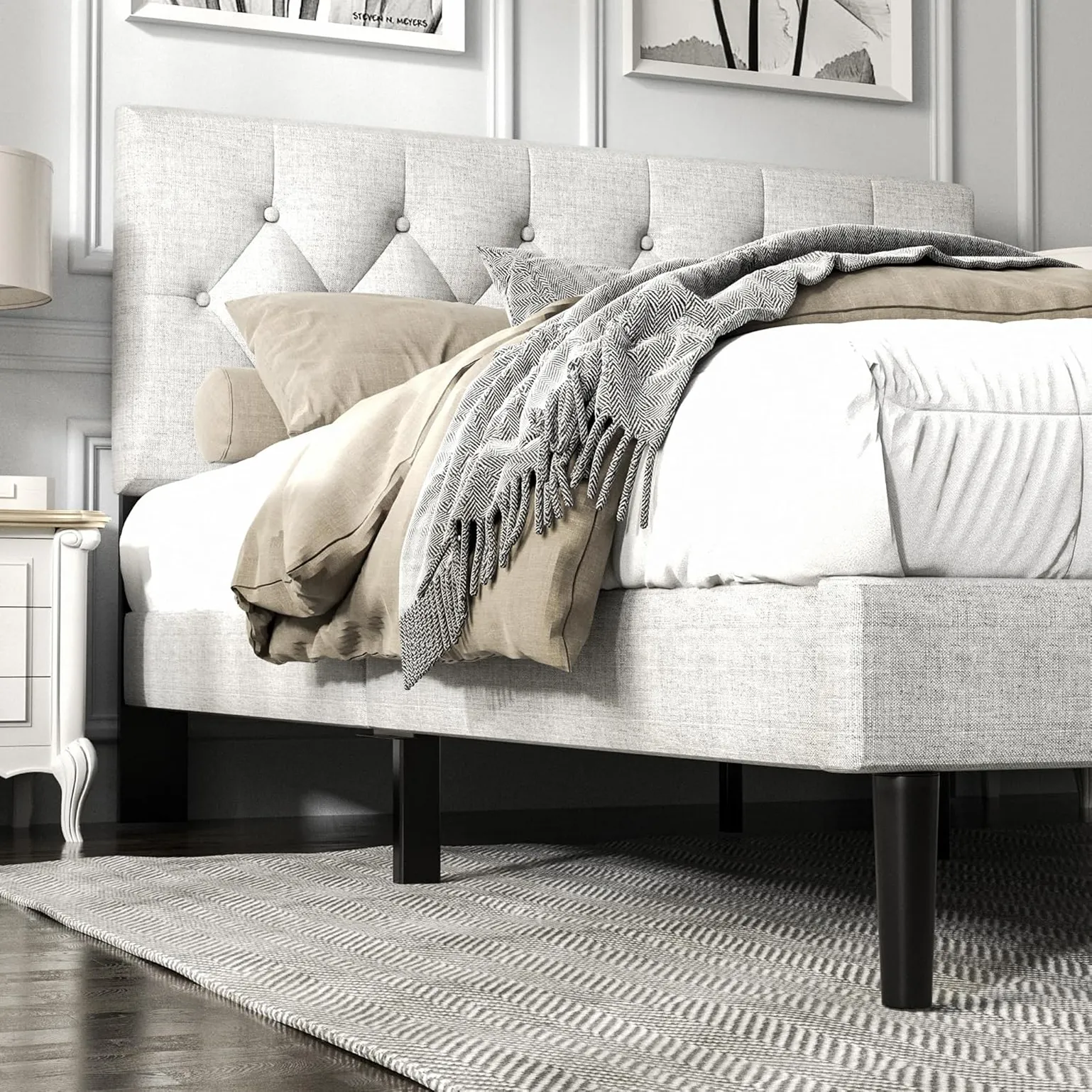 Upholstered Bed Frame With Button Tufted Headboard 3 1750241732