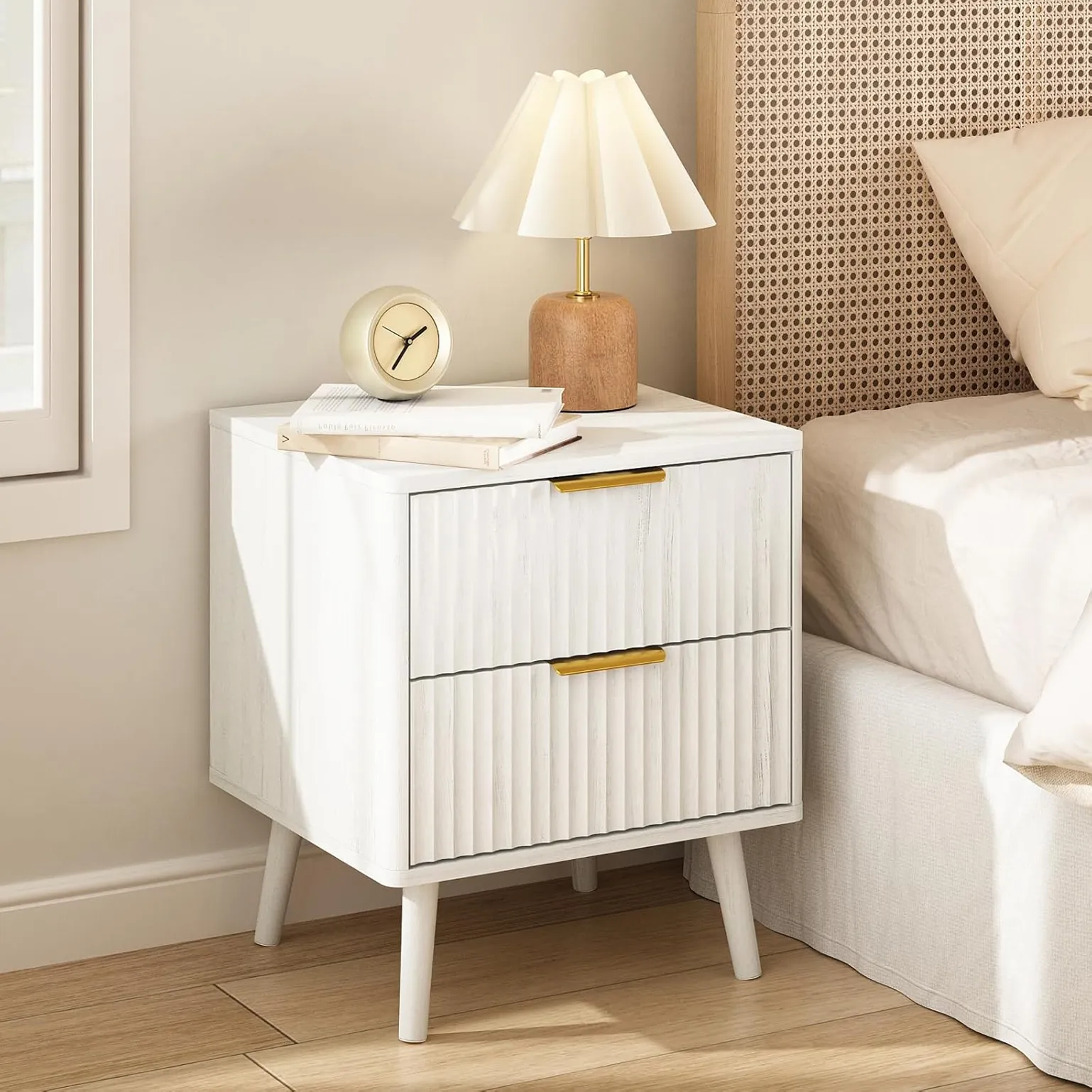 White Fluted Bedside Table With 2 Drawers 1 1750242405
