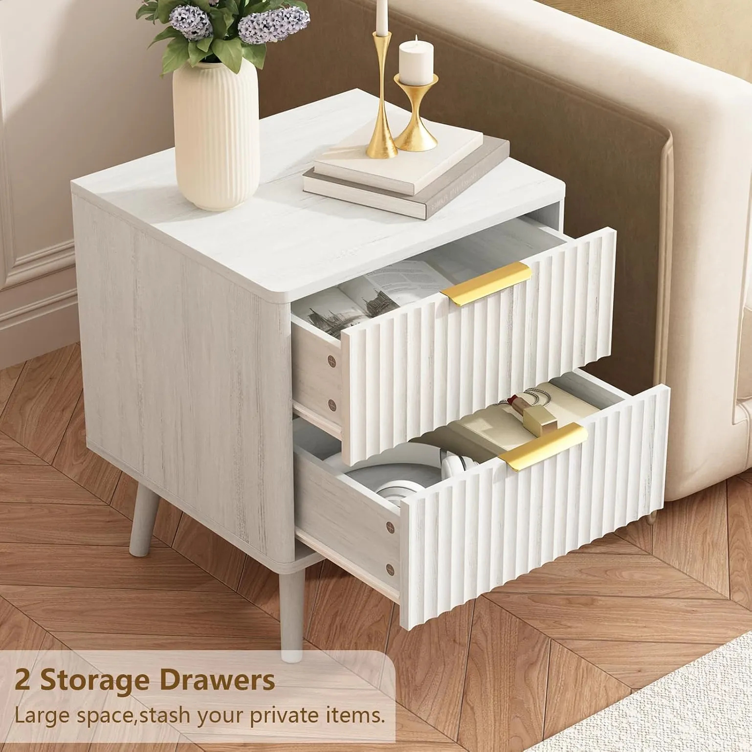 White Fluted Bedside Table With 2 Drawers 5 1750242412