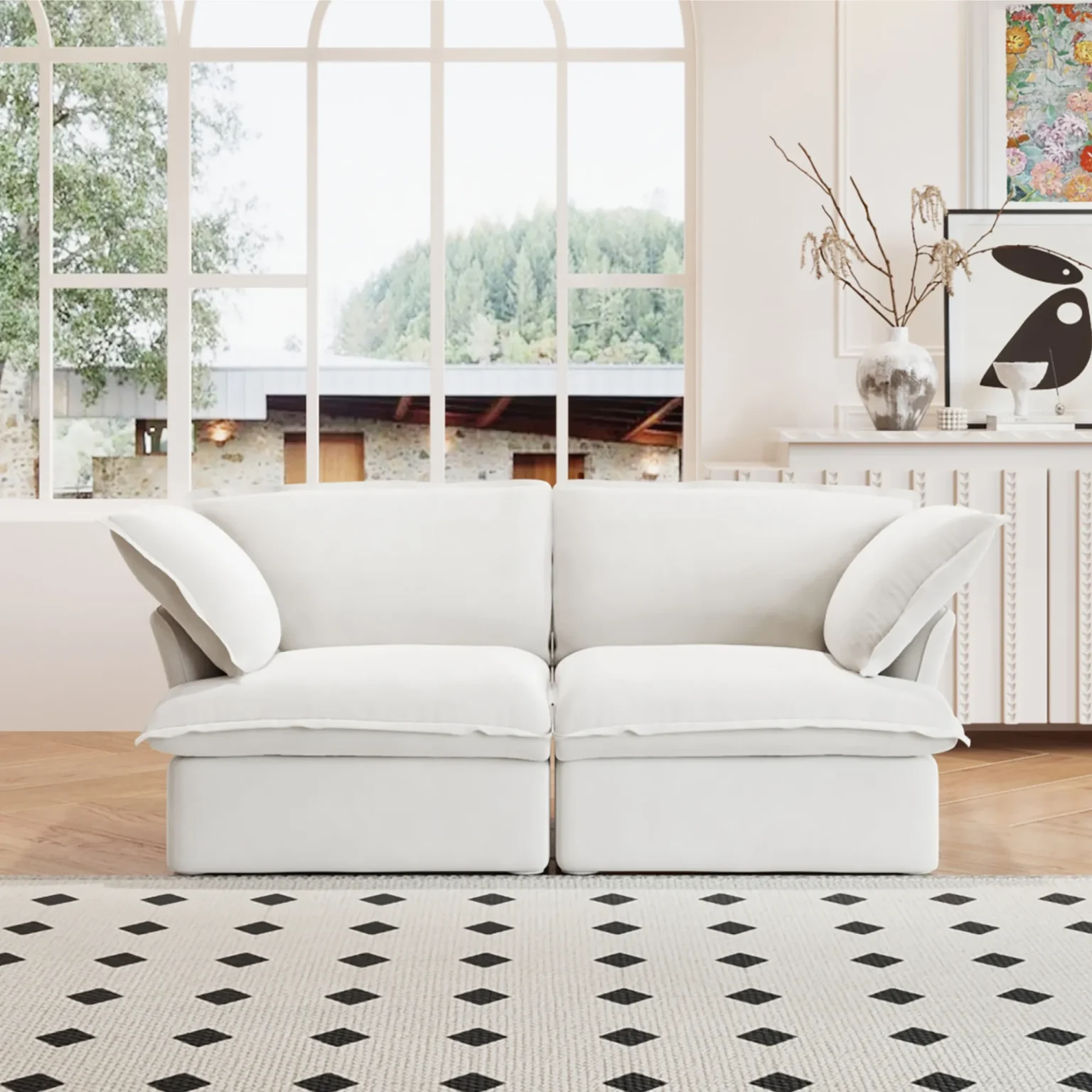 Washable Cover 83 Inch Linen Loveseats 2 Seaters White 1 1748577687