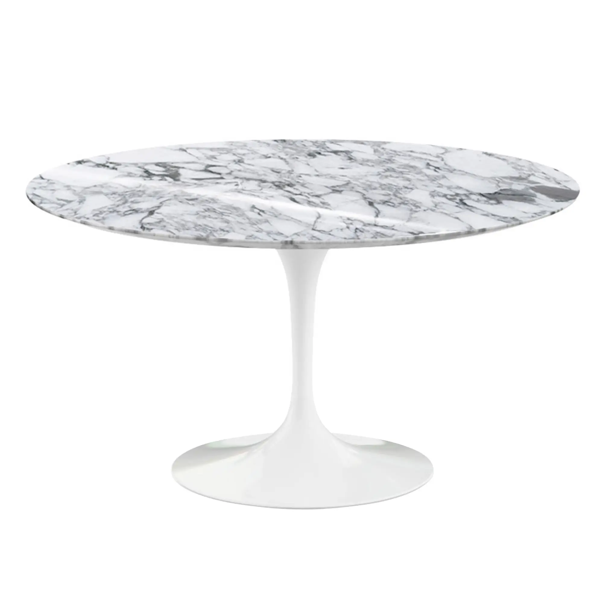 Elegant White Pedestal Dining Table Marble Top Aluminum Frame